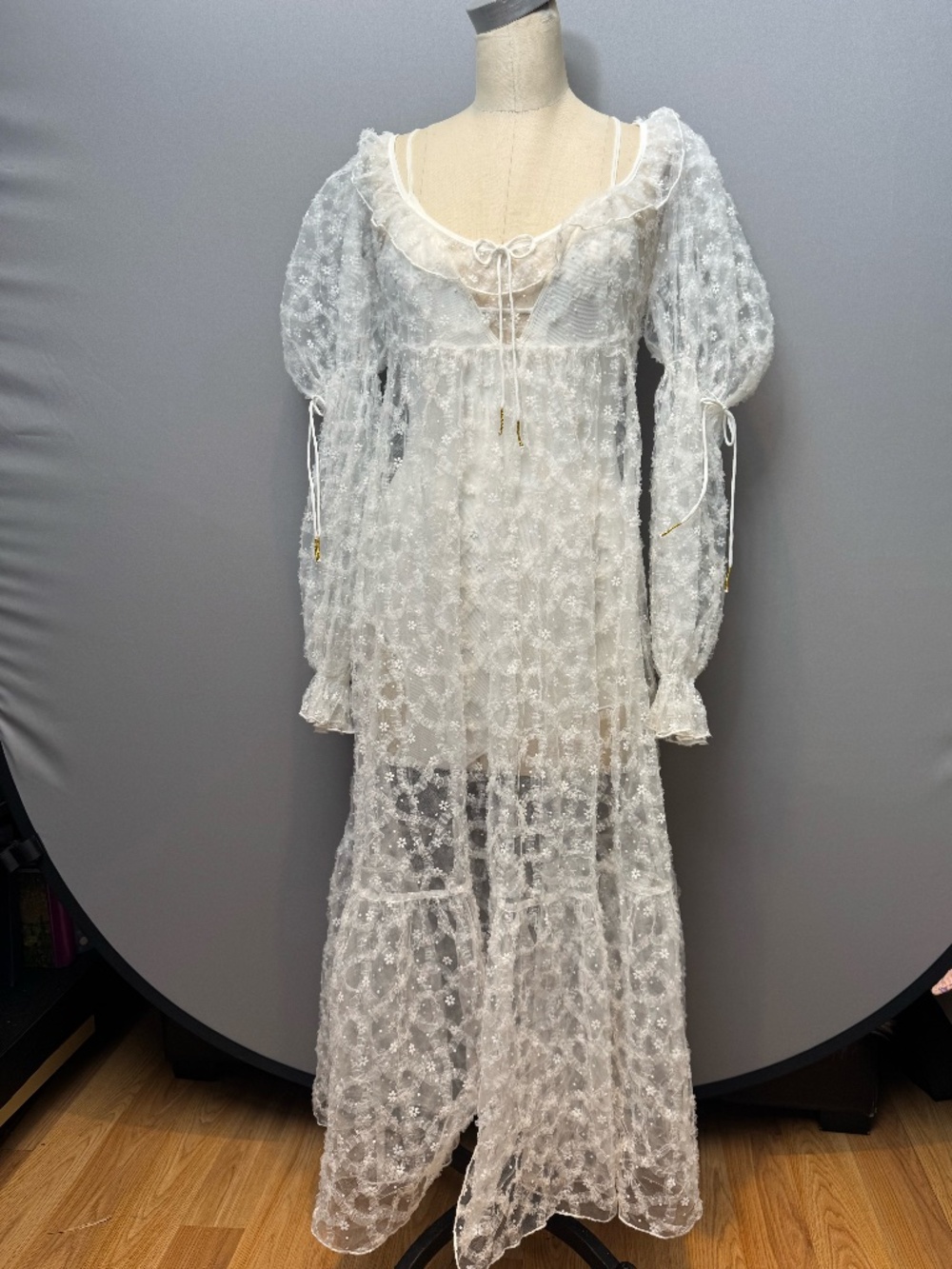 For Love & Lemons NWT Sheer Flocked Floral Tulle Maxi Dress Sample Sale S
